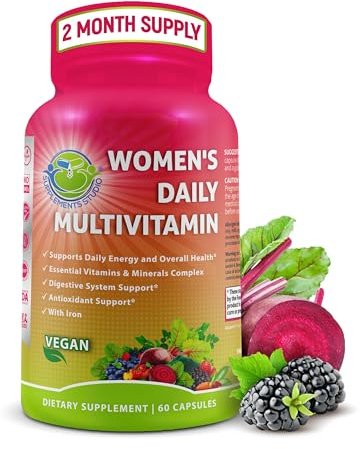 Women's Daily Multivitamin with Iron - Vegan Methylated Multivitamin for Women with Biotin, Organic Superfoods, Probiotics, B-Complex - Energy, Gut & Optimal Health Support – Easy to Swallow Capsules