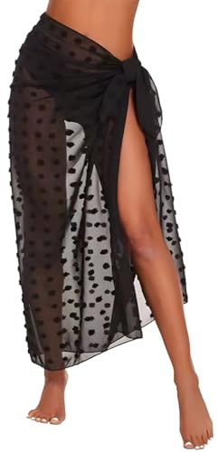 ZAMXHUG Jupe Sarong Paréo Long Wrap de Plage de Femme Noir Chiffon Robe de Plage pour Bikini Maillot de Bain Vacances, à Porter au-Dessus du Maillot de Bain