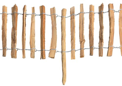 Staketenzaun Rollboarder Gartenzaun Perfekt als Beeteinfassung und Beetumrandung oder Weg Abgrenzung Langlebiger Holzzaun Holz Zaun Rollzaun MIT PFLÖCKEN Lattenabstand 3-5cm / Höhe 35cm / Länge 5m