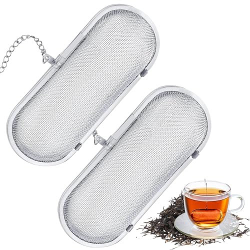 Lot de 2 passoire à thé en Acier Inoxydable, Boule à Epices Ovale, Filtre à thé capsule avec chaîne à trous fins, AdaptéE Au thé En Feuilles Et à La Cuisine Quotidienne