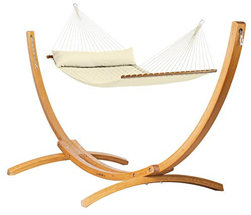 LA SIESTA® Alabama Hamaca Kingsize con barra y soporte de madera con certificación FSC – Estructura hamaca exterior interior resistente a las inclemencias del tiempo, hamaca colgante para 2 personas –