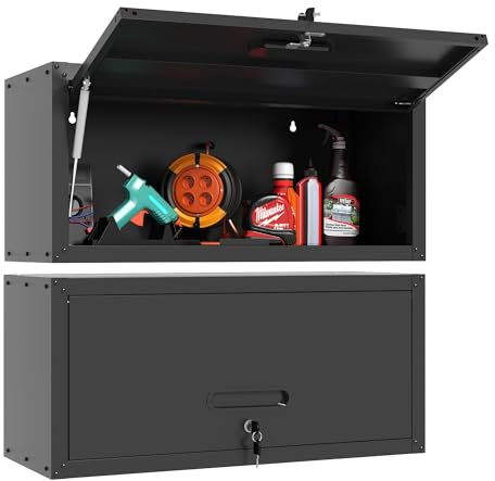 BIZOEIRON Armoire Murale de Garage avec Porte Rabattable, Armoire de Rangement en métal verrouillable, Armoire à Outils Suspendue pour Garage, Cave et buanderie