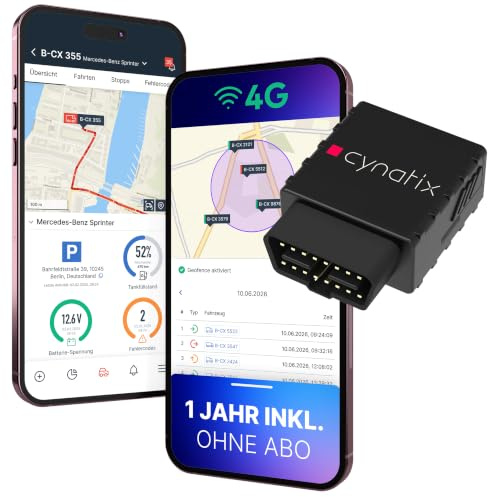 Cynatix 4G GPS Tracker Auto, 1 Jahr ohne ABO, OBD2 Live-Ortung, App & SIM