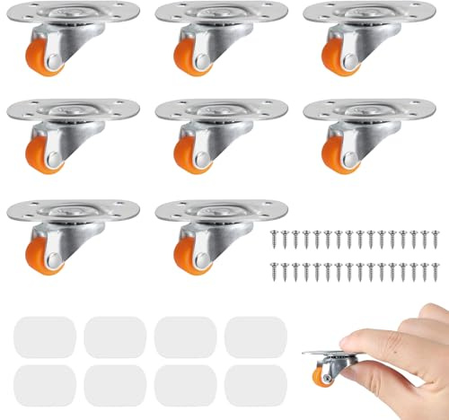 EXLECO 8pcs 12mm Piccole Ruote per Mobili Girevoli a 360 Gradi, Rotelle Piccole Girevoli, Mini Ruote per Spostare Mobili, Piccola Ruota Girevole con Viti & Adesive, Mini Rotelle Nessun Rumore