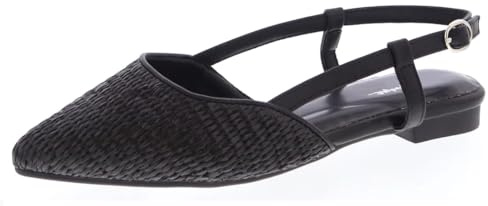TruFox Women's Slingback Flats Raffia Dress Shoe Comfort Foam Padded Ballet Flats Strap Low Heel, Black Raffia, 6