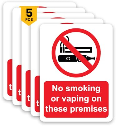 Dam Words 5 x No Smoking Signs for Premises | 100 x 75 mm Self Adhesive, Durable, & Weatherproof No Smoking or Vaping Signs for Premises | BS EN ISO 7010 Compliant