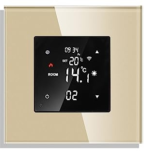 WiFi Termostat for Gaspanna Golvvärme Termoregulator Elvärme Temperaturregulator Smart Home Geolokalisering(Thermostat gold)