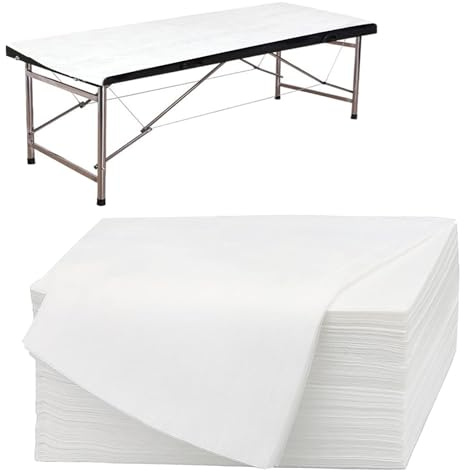CAAGGMM lakan för engångsbruk, 100 stycken 80 x 180 cm fleecelakan, engångs massagesäng överdrag sängkläder, en massagedyna, för skönhetssalong SPA sjukhussängar hotell, vit