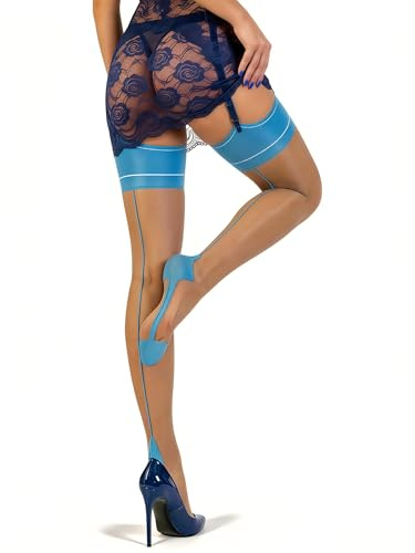 VOGEL VERE Women's Sheer Back Seam Stockings for Suspenders Cuban Heel Sexy