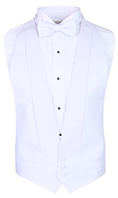 S.H. Churchill & Co. White Pique Formal Vest & Self Tied Bow Tie - Tailcoat Waistcoat (FITALL, White)
