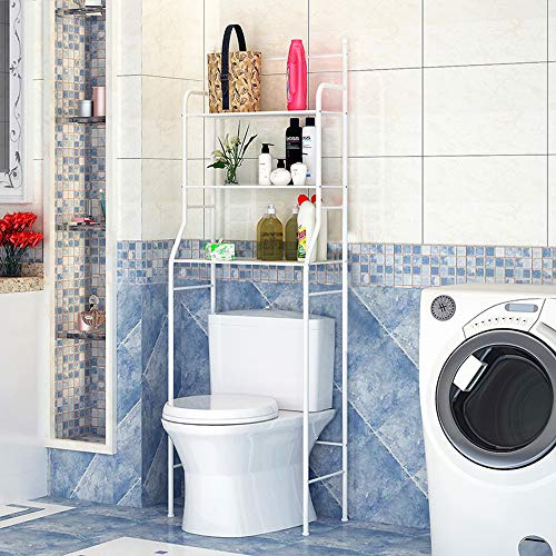 MUPAI 3-Tiers lackierter Stahl Toilettenregal WC-Regal Badezimmer Regal Aufbewahrungsregal für Badezimmer, 165*55*26cm (Weiß)
