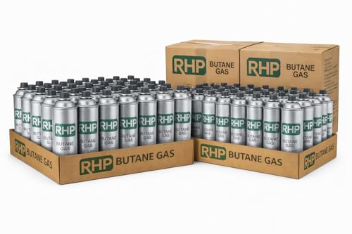 RHP 56x 227g Butan Gaskartuschen mit Ventil für Grill, Lötlampe, Campingkocher, Gasheizung, Gaskocher, Lötbrenner, Lötmeister, Bajonett-Ventilkartusche, Butangas, MSF-1a