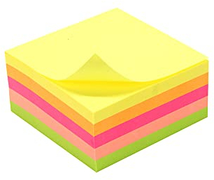 Notizblock, wiederverwendbar, 5 Neonfarben, 250 Blatt, 50 x 50 mm