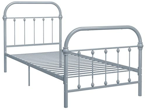 vidaXL Bettgestell Klassisch Metallbett Bett Einzelbett Schlafzimmerbett Bettrahmen Lattenrost Ehebett Schlafzimmermöbel Grau Metall 90x200cm