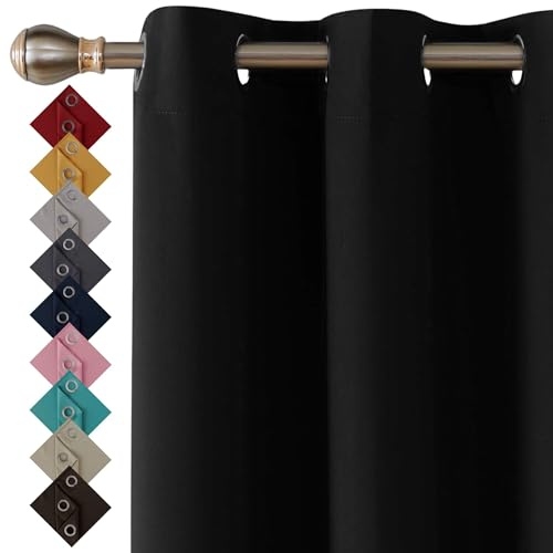 Blackout Curtains for Bedroom Windows (Black, 66 x 90 Drop Inch 2 Panels) | Thermal Insulated Window Treatment Blackout Ring Top Eyelet Curtains & Drapes for Living Room Windows