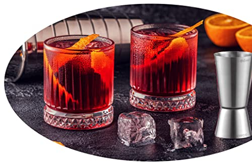 Topkapi Bar & Lounge 251.151 Negroni Gläser 3-tlg Cocktail Set Alfredo – Fabelhaft für Negroni, 355 ml, Genuss pur, inklusive Double Jigger zum Mixen