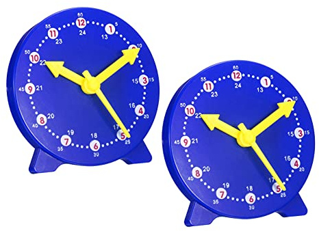 PATIKIL 4 inch Teaching Clock, 2 Pack Learn Clock Learning Tell Time Analog Clock Demonstration Clock 24 Hour 3 Pointers Geared Movement for Classroom Teacher, Blue