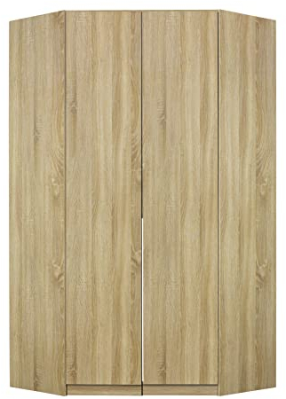 Rauch Möbel Alabama Eckschrank Schrank Kleiderschrank Eiche Sonoma, Holz, 2-türig, Inklusive Zubehörpaket Basic, 1 Kleiderstange, 9 Einlegeböden, BxHxT 117x210x117 cm