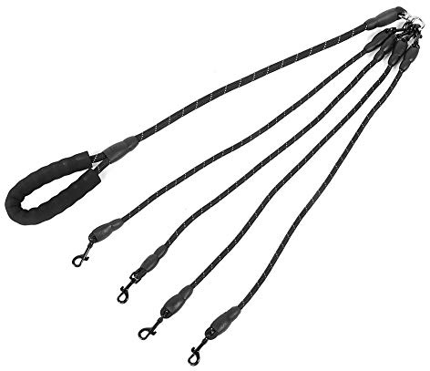 Cuerda de tracción de 4 vías para perros y mascotas, accesorio para caminar al aire libre, arneses, correas, correa múltiple para perros para 4 perros, forma libre, no 3 para caminar a la vez (negro)