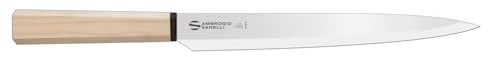 Ambrogio Sanelli, Coltello da Cucina Professionale Hexagon, Coltello Yanagiba con Lama 24 cm in Acciaio Inox all'Azoto e Manico Esagonale, Coltelli Professionali per Sushi e Sashimi, Made in Italy