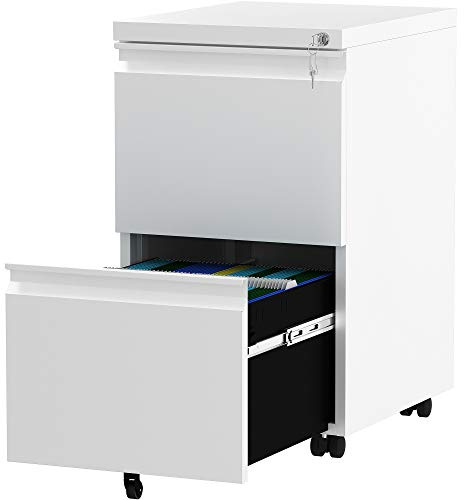 YITAHOME Mobiler Aktenschrank mit 2 abschließbaren Schubladen, kippsicherer Roll-Aktenschrank mit Rollen für Heimbüro, Aktenschränke unter dem Schreibtisch, für Briefe/Legal/A4-Größe, 51 x 39 x 71 cm