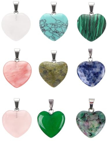 KGDUYC 9 Pcs Colgantes en Forma de de Cristal Natural Colgantes de Piedras Preciosas Hacer Pulseras de Collar,forma de corazón del grano colgante suerte collar del encanto