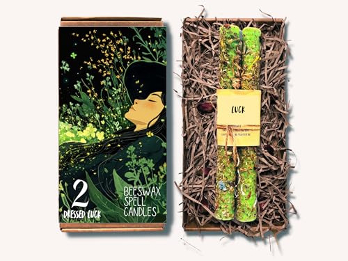 Une paire de grandes bougies en cire d'abeille habillées d'herbes et de fleurs magiques – 2 pièces – Roulées à la main (chance)