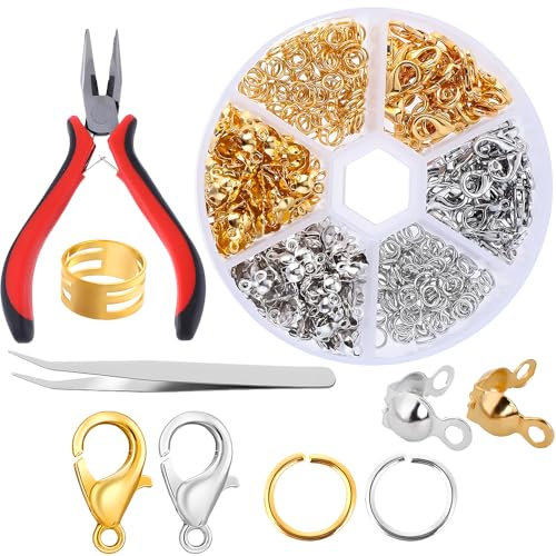 Bracelet Clasps and Closures- 460Pcs Necklace Clasp - Lobster Clasp Set for Jewelry Making - Closed Jump Rings Pliers and Tweezers - Metal Closures Clasps for DIY Craft Projects - Gold Silver