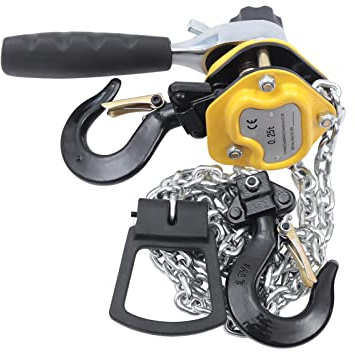Hand Mini Lever Chain Hoist, 1/4 Ton 550LB 10Ft Lift Lever Block Mini Chain Hoist Come Along Puller Iron for Warehouse Automotive, Yellow