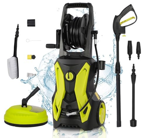 Pressure Washers 2000W 150Bar 450L/H Jet Washers Pressure Washers with Turbo Nozzle & Adjustable Nozzle, Electric Power Washer with Patio Cleaner for Car, Garden, Driveways,Patios