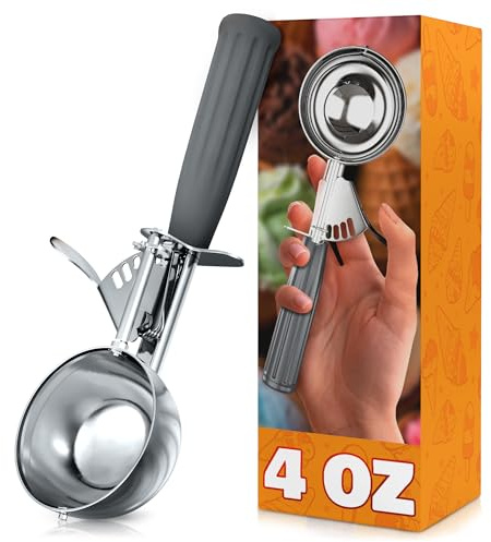 4 oz Ice Cream Scoop with Trigger – 8.74 x 2.75 Size, Ergonomic Handle, #8 Trigger Release Scoop for Ice Cream, Baking, Cookies and Desserts, Easy to Clean, Dishwasher-Safe