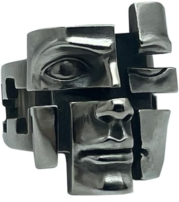 Caiduoduo Anello maschera con doppia personalità di design vintage fatto a mano anello da dito aperto