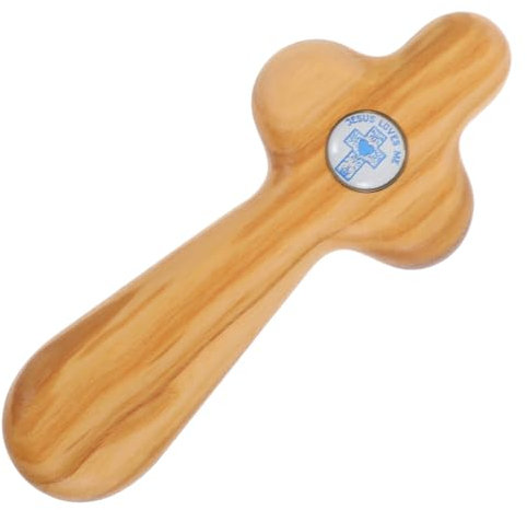 jojofuny Croce Cristiana in Legno d Portatile Croci Artigianali Per Battesimo Cattolico Croce Gesù Da Tasca Regali Battesimali Unici