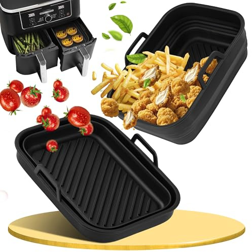 Ninipie 2 PCS Pieghevole Ninja Friggitrice ad Aria Contenitori per Friggitrice ad Aria 9.5L Ninja Foodi Max Dual Zone AF400EU SL400EUCP AF400 Accessori Teglie Silicone Contenitori AF500EUCP Pirofila
