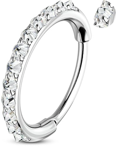 OUFER 20G Piercing Naso in Acciaio Chirurgico 316L con Segmento Incernierato Anello per il Naso con Zirconi Trasparenti Elica Trago Conchiglia Lobo Daith Piercing per Donna 7 mm