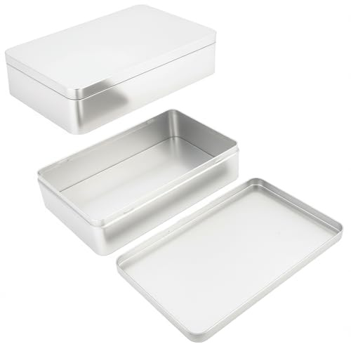 Thintinick 2 Pieces Rectangular Empty Tin Box Containers for Gift, Jewelery & Home Organization, 8.5 x 5.3 x 1.9 Inch (Silver)