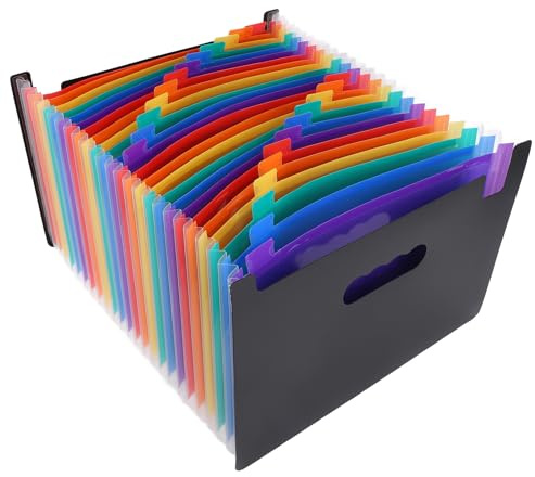 Cartella di file espandibile, organizer per documenti con 24 tasche con linguette indice a colori, scatola di immagazzinaggio espandibile di grande capacità per ufficio, scuola e