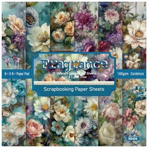 Scrapbooking Dekorpapper Kartong Pappersdyna, blommig 24 ark 6 x, Blomsterkluster enkelsidigt mönsterpapper, 12 mönster, Scrapbooktillbehör for gör-det-självkort