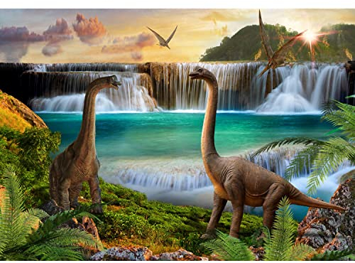 Runa Art Fototapete Dinosaurier 352 x 250 cm Vlies Tapeten XXL Moderne Wandtapete Wohnzimmer Schlafzimmer Grün Blau 9191011a