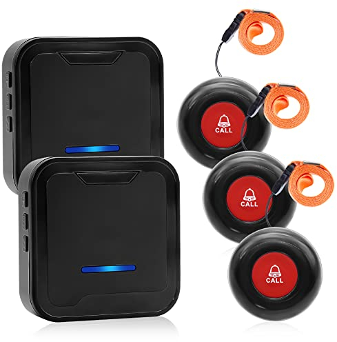ChunHee Bouton d'appel/Téléavertisseur sans Fil/Avertisseur pour Personne âgé/Appel Urgence Personne Agee/Système d'alerte Personnel à Domicile 2 Récepteur Portable et 3 Alarme Bouton