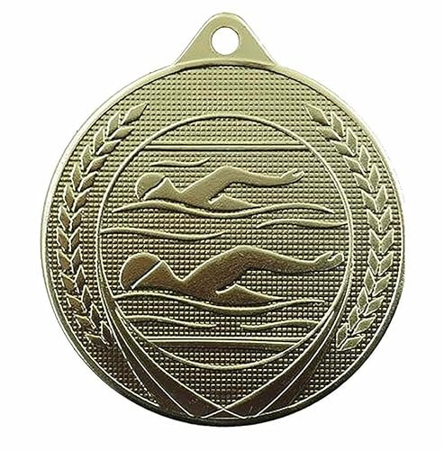 Trophy Monster Embossed Metal 50mm Swimming Champion Medal and FREE Ribbon Made from Iron | Gold, Silver or Bronze