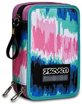 Seven Federmäppchen, Mehrfarbig, Federtasche für Schreibwaren, Etui mit Stiften, Kugelschreiber, & mehr, 3 Fächer, Mädchen & Jungen, Schule - Grundschule, XXL SHADECOLOR türkis/rosa