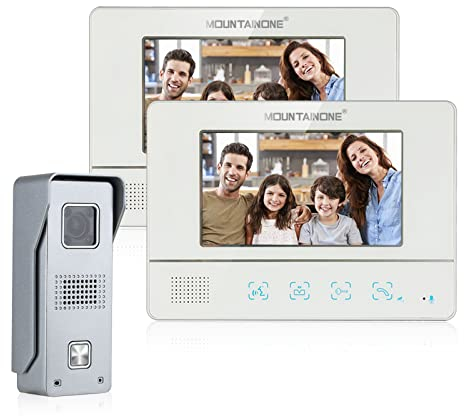 Videoportero Intercomunicador Casa, 7 HD Monitor y Impermeable Interfono Exterior Timbre con Cable, Desbloqueo de Soporte, Vigilancia Activa, Sistema de Entrada de Puerta de Casa (2Monitor + 1Cámara)