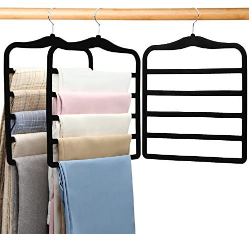 Closet Organizers and Storage,3 Pack Organization and Storage Pants-Hangers-Space-Saving,Velvet Hanger for Dorm Room for College Students Girls Boys Guys Hanging Jean Scarf