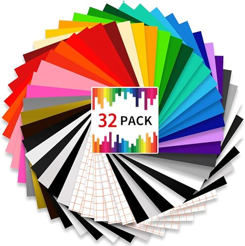 JINYOMFLY Selbstklebend Vinylfolie Plotter, 32 Stück 30.5 x 30.5cm Permanent Selbstklebende Vinylfolie, Transferfolie Plotter, Selbstklebende Vinylfolien für Basteln und Kreativen Arbeiten (Farbe)