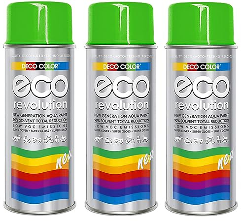 3er Sparpack Deco Color ECO Lackspray glänzend oder matt 400ml nach RAL freie Farbauswahl (3 Dosen ECO RAL 6018 Gelb-Grün Glanz)