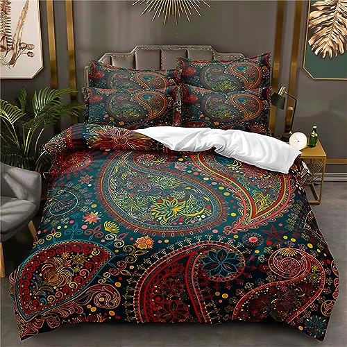OaKita Mandala Bettwäsche Bohemian Retro Indischen Bettbezug Set Weiche Microfaser Exotisch Mandala Bettbezug Set 3 Teilig und 2 Kissenbezug 80x80 cm (A04,135x200cm/80x80cm)