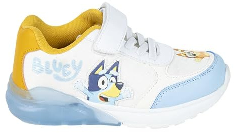 Scarpe per Bambini Bluey - Bianco e Blu - Misura 28 - Chiusura in Velcro - Scarpe Sportive con Suola in TPR e Luce LED - Punta Rinforzata - Prodotto Originale Disegnato in Spagna