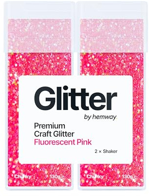 Hemway Craft Glitter Shaker Fluorescent Pink 130g x2 Pack Chunky | for Resin & Epoxy Crafts, Christmas Art Supplies, Nail, Body, Face, Eye, Festival, Crafting, Slime, Sparkle