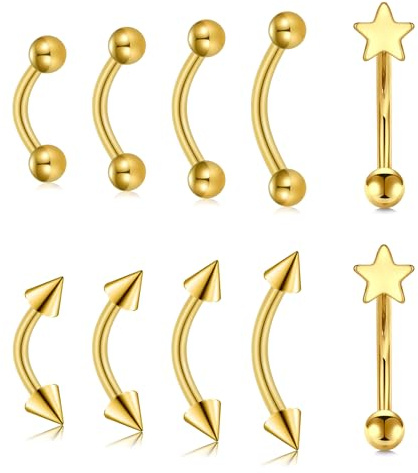 MODRSA 16G Acero Inoxidable Piercing Curvado Barbell Labio Ceja Anillo Labret Septum Helix Rook Cartilago Oreja 6mm 8mm 10mm